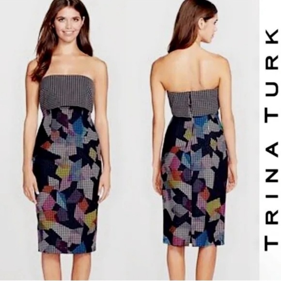 TRINA TURK Multicolor Daja Strapless Dress | Size 4 | Funky Abstract Design - Picture 1 of 10